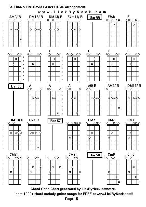 Chord Grids Chart of chord melody fingerstyle guitar song-St Elmo s Fire-David Foster-BASIC Arrangement,generated by LickByNeck software.